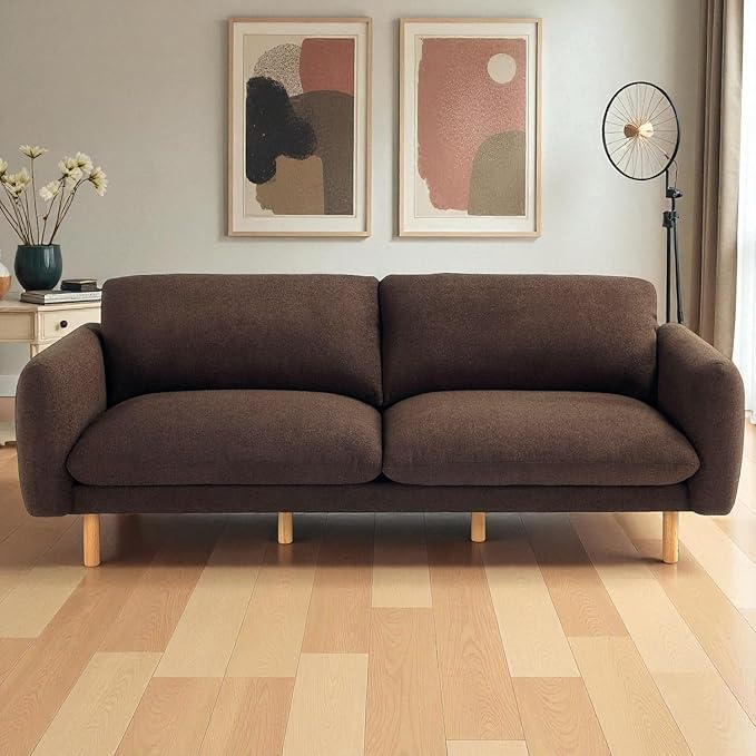 Get Set Style Scandi 3 Seater Sofa Couches 86” Minimalist Modern Upholstered Sofa with Comfort Cushions Couch for Living Room &amp Apartment (Chocolate Sofa)