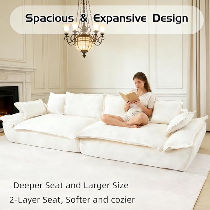138 Modular Cloud Couch Sectional Couch with Deep Seats Wide Armrests and Multiple Pillows Boneless Couches Sofas Loveseat for Bedroom/Living Room/Apartment/Office (White)