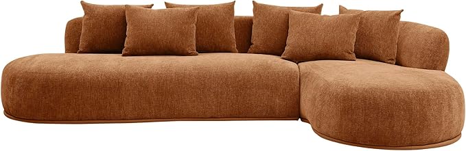 kevinplus 134.63'' Large Sectional Curved Sofa Couch with Chaise Lounge for Living Room Oversize L-Shape Modern Sectional Sofa Couch Wood Structure &amp Easy Assembly (Right-Facing Orange)
