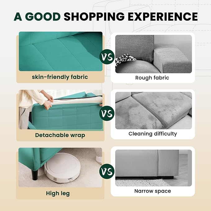 45 Green Comfy Sofa for Small Spaces Small Sofa with Removable Washable Cover High Density Foam Cushions Solid Wood Frame Ideal for Apartments Easy to Assemble Couch