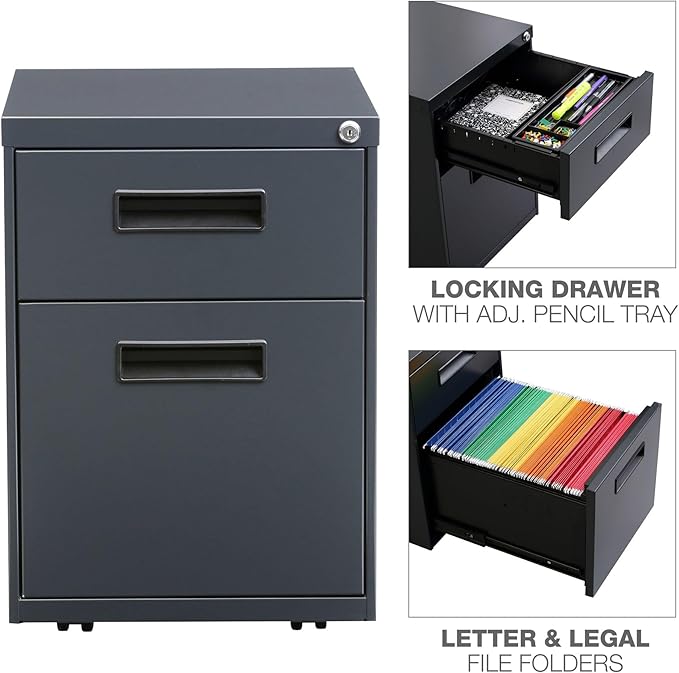 Alera ALE Two-Drawer Metal Pedestal File 14 7/8w x 19 1/8d x 21 3/4h Charcoal