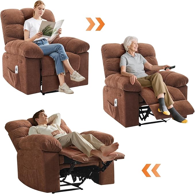 Manual Recliner Chair with Massage &amp Heating for Adults 150° Oversized Recliner Featuring Extra Wide Plush Seat Soft Overstuffed Design for Living Room and Bedroom