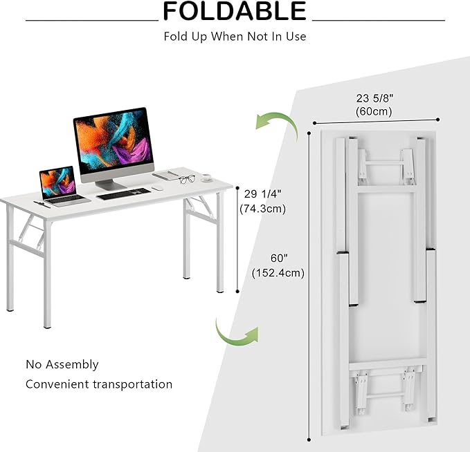 SDHYL Folding Desk 60inch No Assembly Folding Desks for Small Spaces Sturdy Computer Desk Functional Home Office Desks Study Writing Desk Office Table Workstation for Home Office Teak&ampWhite