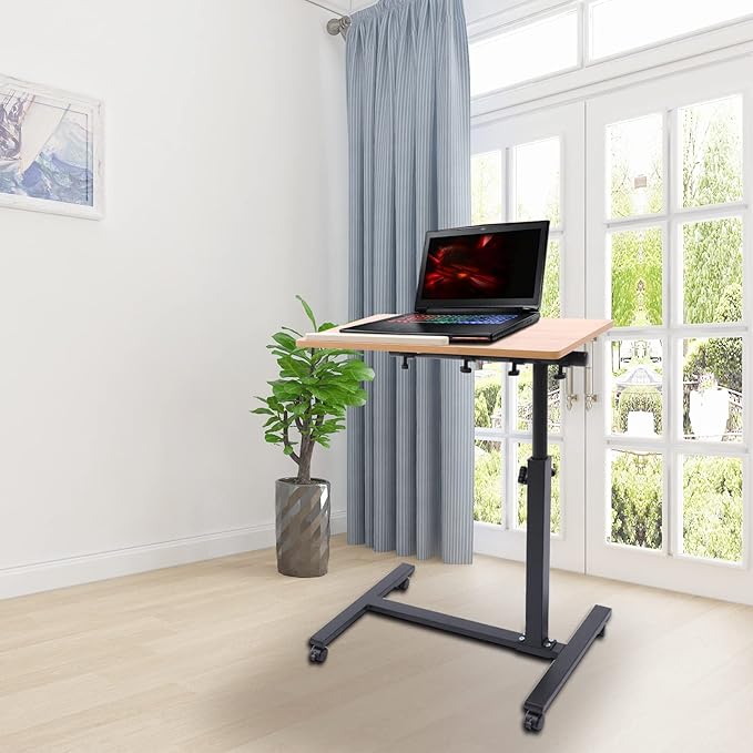 Adjustable Laptop Desk with Lockable WheelsHeight and Angle Adjustable Rolling Laptop StandPortable Mobile Standing Table for Home OfficeFits Laptops up to 15.6 inches