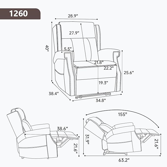 KEIKI Oversized Recliner Chair Manual Leather Recliner Chair with 8 Vibration Back Massager and Heating for Living Room Rocking Chaise Lounge Chair Indoor Antique Brown