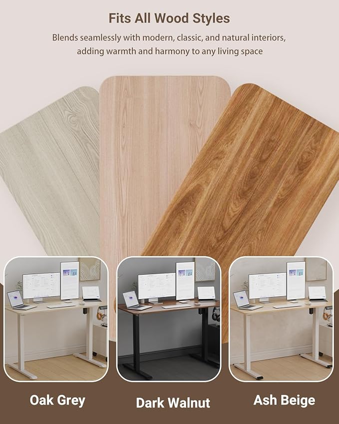 Standing Desk Height Adjustable Electric Desk 47.2 x 23.6 Inches Sit Stand up Desk Computer Home Office Desk Memory Preset with Two-Piece Desktop (Grey Oak Look 48 x 24 Inches)