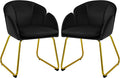 Yaheetech Velvet Living Room Chair Flower Shaped Armchair with Golden Legs Upholstered Side Chair for Vanity Room Living Room Kitchen Dining Room Set of 2 Black