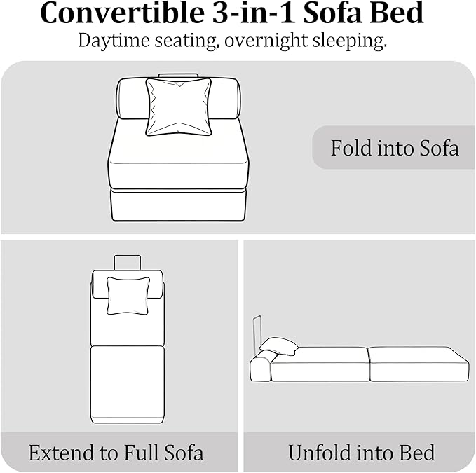 31.5'' Convertible Compressed Corduroy Folding Cloud Sofa Bed Set of 2 2 Pieces Modern Boneless Pull Out Sleeper Sofa Couch 3 in 1 Portable Floor Lounge Chair Set No Assembly Needed Navy Blue
