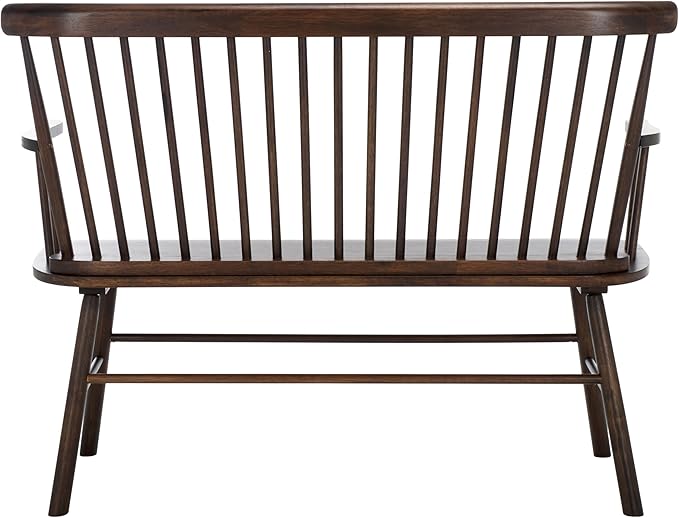 SAFAVIEH Home Collection Addison Farmhouse Dark Walnut Solid Wood Windsor Spindle Loveseat Bench