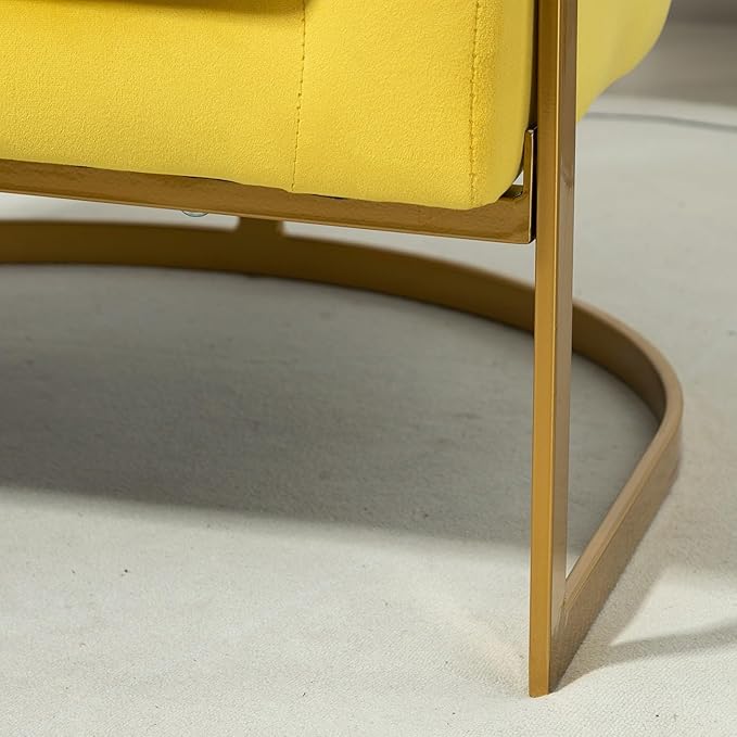 Velvet Modern Accent Armchair - Luxury Gold Frame | Versatile Seating for Living Room Bedroom Office Yellow