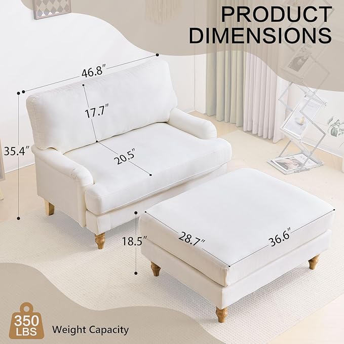 Bezseller Oversized Chair Indoor with Ottoman 46 W Upholstered Armrest Sofa Big Comfy Lounge Sofa Deep Seat Sleeper Chair for Living Room Apartment Bedroom Reading Room(Beige)
