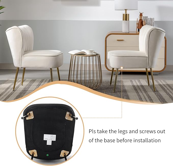 KCC Modern Velvet Upholstered Accent Chair Set of 4Mid Century Living Room Chairs with Golden LegsComfy Armless Chair Wingback Single Sofa Side Chair for BedroomBeige