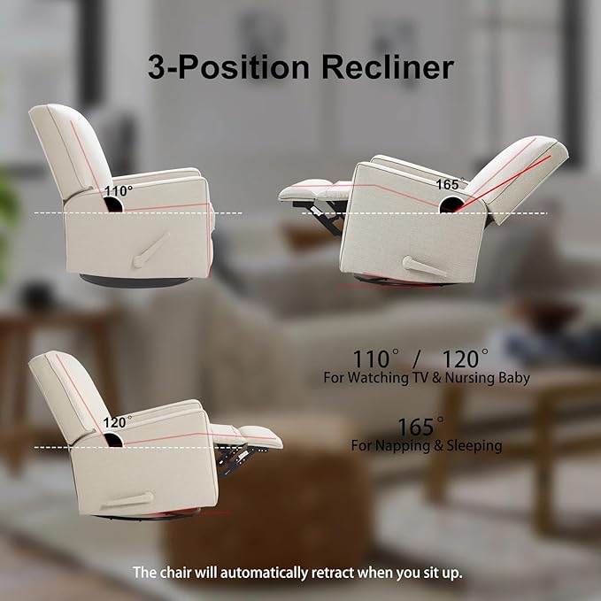 Harkawon Swivel Rocker Recliner Chair Glider Rocker Recliner Rocking Chair Nursery Fabric Chair with High Back Deep Seat for Living Room Bedroom Beige