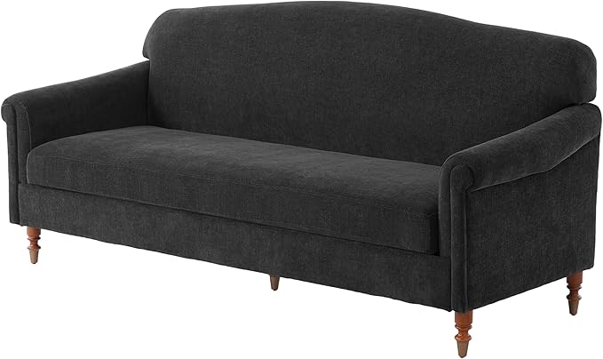 Christopher Knight Home Sola 77.5'' Modern Chenille Upholstered Loveseat Sofa with Rolled Armrest and Rubberwood Frame 2-Seater Home Sofa Living Room Comfy Couch for Hotel/Apartment Dark Grey