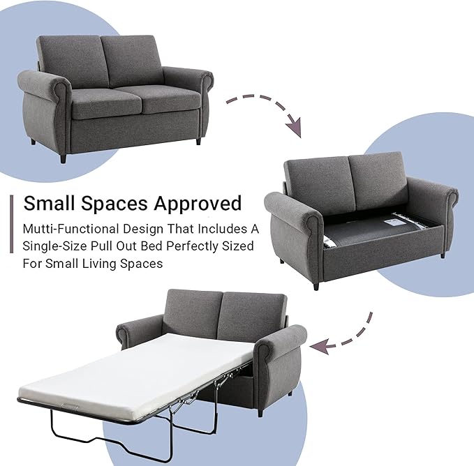P PURLOVE Pull Out Couch MattressSleeper Sofa Chair Loveseat Sleeper with Twin Size Memory Mattress for Apartment Home OfficePillow Not Included