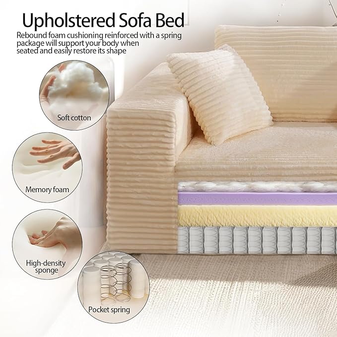 71 Cloud Boneless Loveseat Sofa Couch Bean Bag 3-Seater Couch with Memory Foam Corduroy Comfy Floor Sofa Deep Seat for Living Room Bedroom Apartment No Assembly (White)