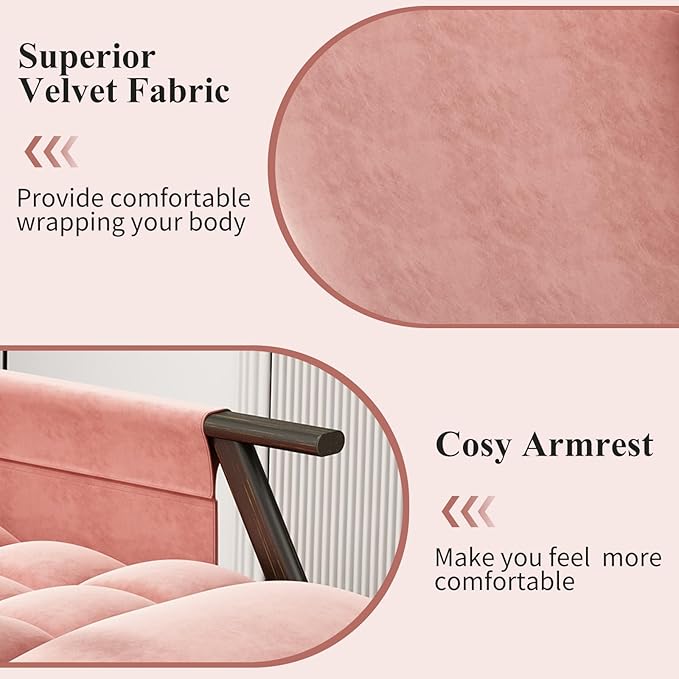 NIOIIKIT Nursery Rocking Chair Velvet Upholstered Rocker Chair with Adjustable Back&ampFootrest Reclining Glider Chair with Side Pocket Tufted Glider Rocker Armchair for Living Room (Pink Velvet)
