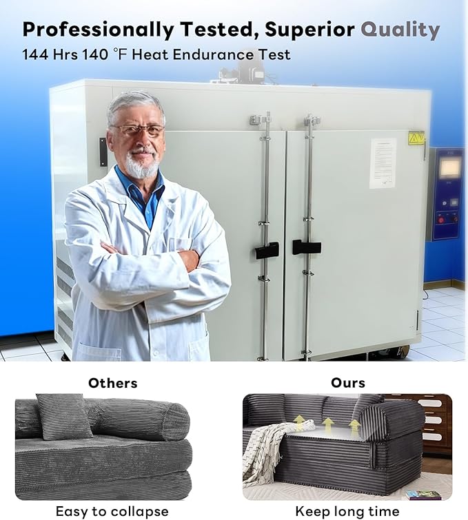Tbfit 79'' Folding Boneless Couch Oversized Corduroy Convertible Sofa Bed Futon Mattress Sleeper Sofa Comfy Foldable Upholstered Floor Couches for Living Room Gray