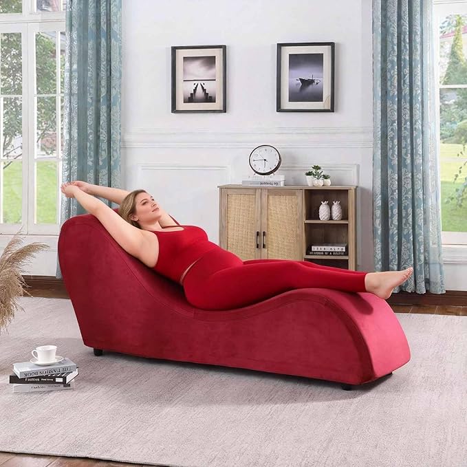 KORZEY Ergonomic Sofa Couch for Stretching Relaxation Exercise with Padded Sponge Removable &amp Washable Non-Slip Bottom Chair for Bedroom Living Room (Red)