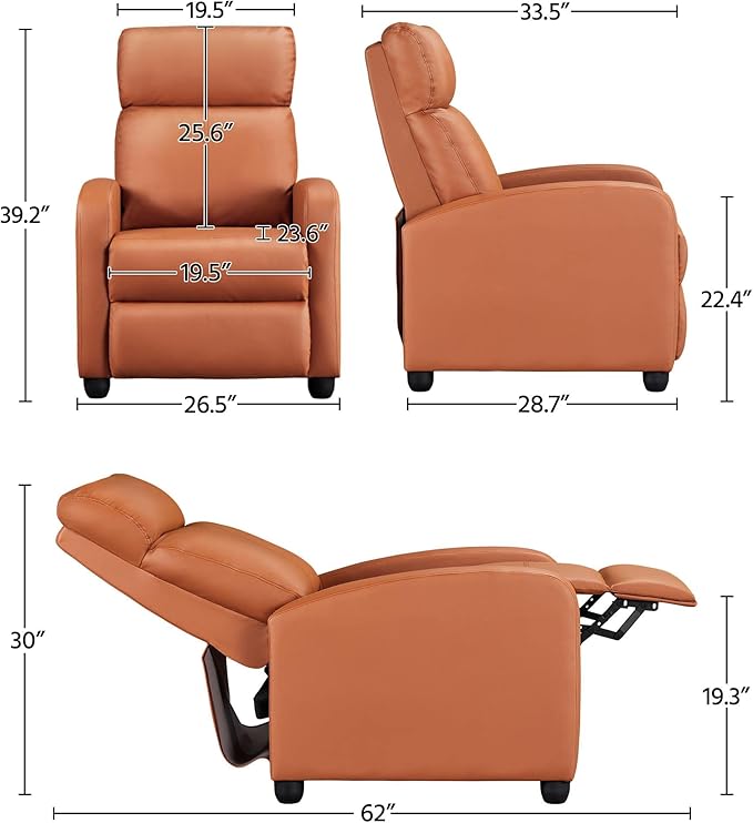 Topeakmart Single Recliner Chair PU Leather Recliner Sofa Padded Seat Club Chair for Living Room Home Theater Seating Tan