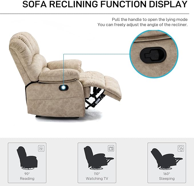 Modern Manual Recliner Chair for AdultsLazy Boy Recliner Chair Oversized Single Sofa with Footrest&ampAdjustable BackrestPocketsFabric (Beige)