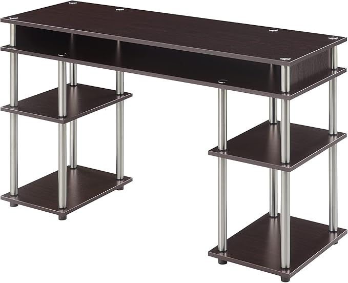 Convenience Concepts Designs2Go No Tools Desk Home Office Desk with Shelves Corner Shelf Vanity Desk Computer Desk Nail Table for Nail Tech - 47.25 L x 15.75 W x 30 H Espresso