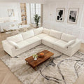 118.2 Modern V Shaped Corner Sofa Comfy Modular Sectional Cloud Couch with Plush Corduroy Fabric Deep Seat Upholstered Sofa Fluffy Boneless Couches for Living Room No Assembly (White)