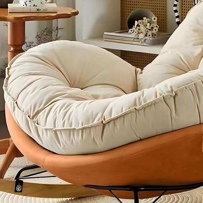 LITFAD Modern Upholstered Rocking Chair - Tufted Seat and Metal Legs Stylish Lounge Chair for Living Room Bedroom - Orange