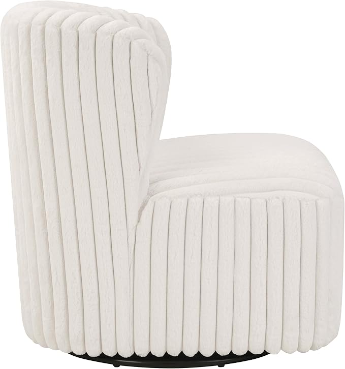 OSP Home Furnishings Lucia Modern Barrel Swivel Accent Chair White Cord Fur Fabric