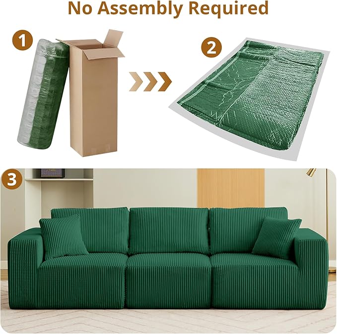 Sectional Cloud Boneless Couch 108 Modern Comfy Linear Straight No Assembly Required Convertible Compression Sleeper Modular Sofa with Corduroy Fabric 3 Deep Seat Single for Living Room