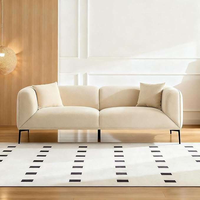 82 Modern Sofa 3-Seater Boucle Couch with Metal Legs Luxury Cloud Tuxedo Sofas Upholstered Minimalist Deep Seat Curved Couches for Living Room Bedroom Home Office Apartment Beige | Upholstered