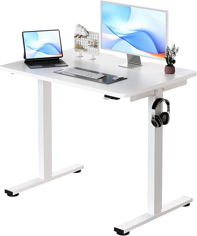 Okin Small Electric Standing Desk 36 x 24 Whole Piece Height Adjustable Desk White Sit to Stand Computer Workstation for Home Office