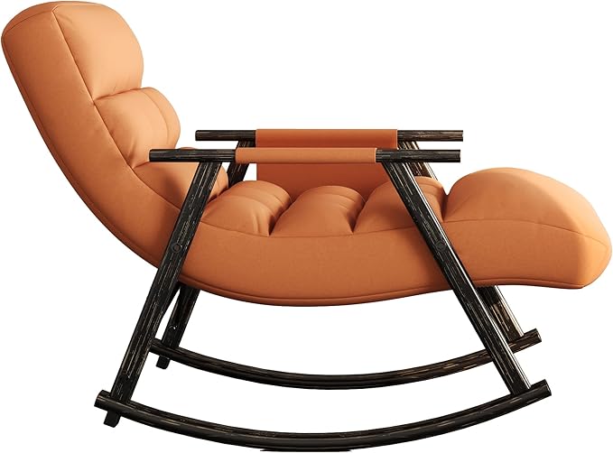Folding Upholstered Rocking Chair Adjustable High Back with Footrest and Side Pockets Comfortable Seating for Living Room Bedroom or Balcony