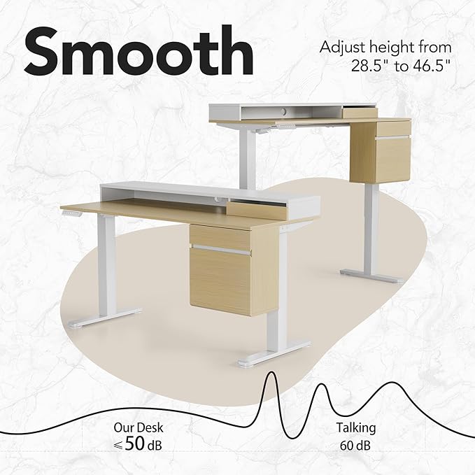 HUANUO Electric Standing Desk with File Cabinet 47 Inch Height Adjustable Desk with Storage Drawers Ergonomic Stand Up Table Compatible with Monitor Stand Light Walnut