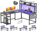 Aheaplus L Shaped Gaming Desk 59 Reversible Gaming Desk with Power Outlet &amp Led Lights L Shaped Computer Desk with Storage Shelves &amp Monitor Stand Home Office Desk L Shaped Corner Desk Bl