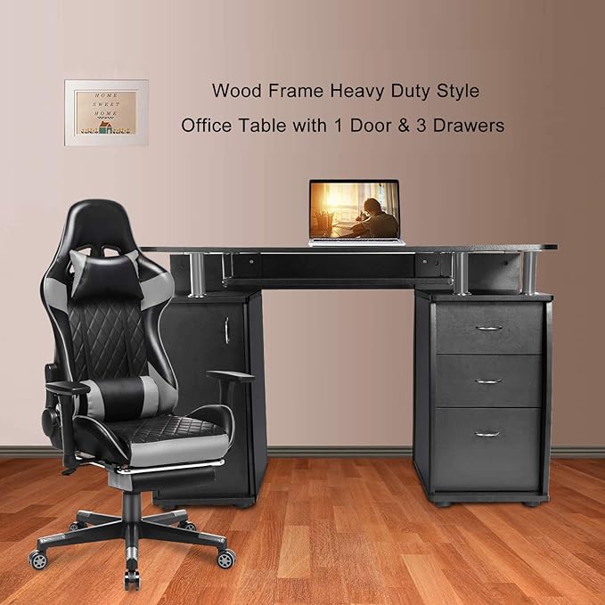 Kiwifruit Office Desk Computer Table Study Writing Desk Workstation Sturdy MDF Board w/Storage for Home Office 45 inch W x 22 inch D x 29 inch H Black