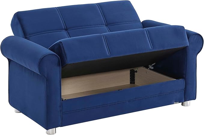 Sweet Home Stores 61 Loveseat with Storage Firm Fabric 2 Seater Convertible Small Sleeper Couch Bed for Living Room or Home Office Blue