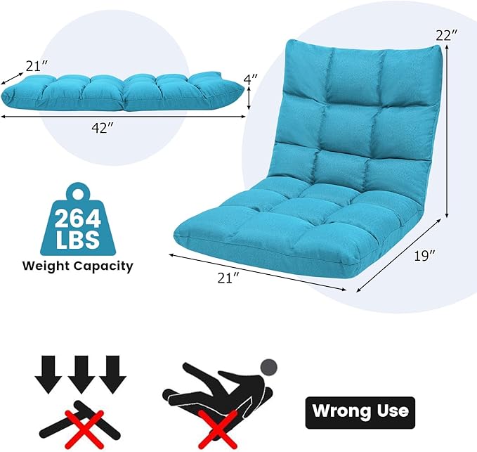 ERGOMASTER Video Gaming Floor Chair with Adjustable 14-Position Memory Foam Folding Floor Sofa Chair Lounger Folding Sleeper Bed Couch Recliner for Reading Gaming Meditating Fully Assembled