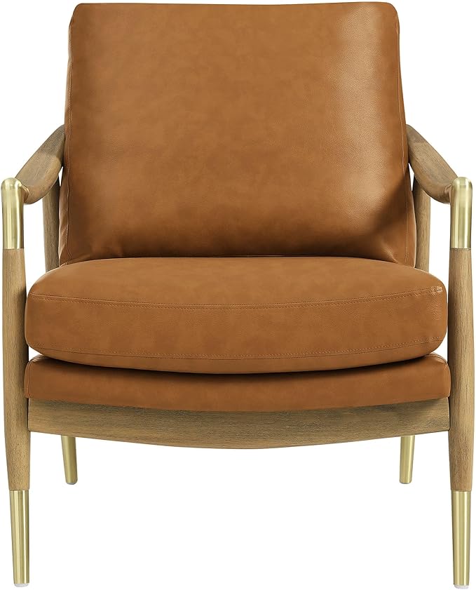 Modway Langford Faux Leather Upholstered Armchair – Mid-Century Modern Armchair with Wood Frame – PU Leather Accent Chair for Living Room or Bedroom