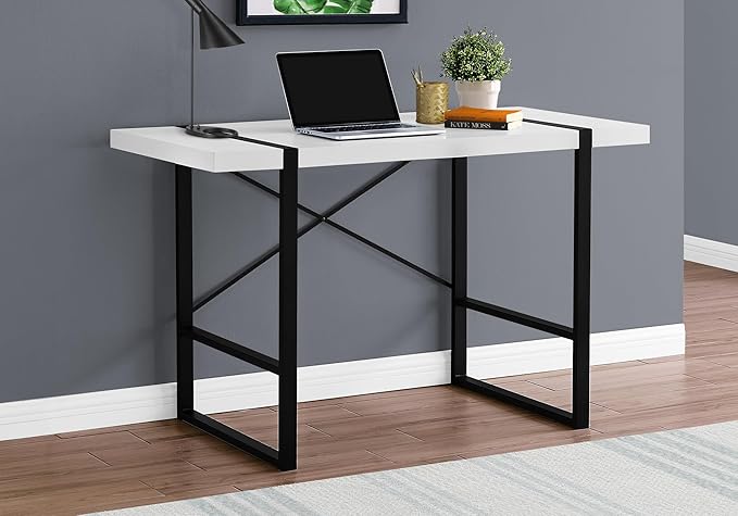 Computer Desk Home Office Laptop 48 l Work White Laminate Black Metal Contemporary Modern