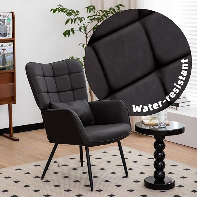 Modern Accent Chair with Soft Padded Bonded Leather High Back Armchair with Metal Legs for Living Room Home Office Bedroom