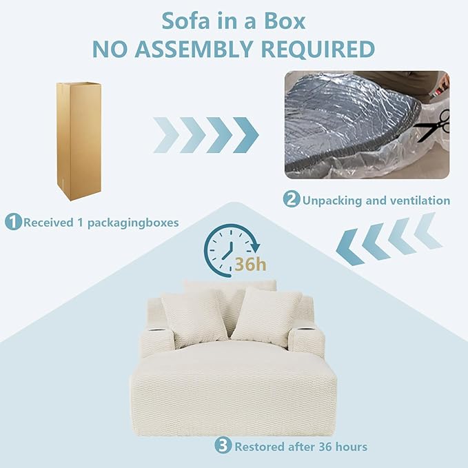 49.2Oversized Chaise Lounge Chair IndoorFaux Fur Boneless Reading Chair with Cup Holder&ampSide PocketsCloud Sofa BedComfy Modern Sleeper Chairs in Box for Living RoomNo Assembly(Light Grey)