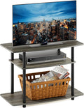 Furinno Turn-N-Tube No Tools 3-Tier Entertainment Center TV Stand for TV up to 32 Inch Plastic Round Tubes French Oak Grey/Black