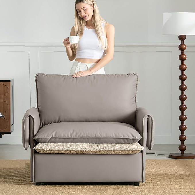 Oversized Leather Accent Chair Modern Armchair Single Reading Chair Lounge Chair43.1'' Wide 23.4 Seat Deepth Comfortable Seating for Living Room Bedroom (Gray Leather 41.1 Width)