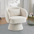 360° Swivel Accent Chair Modern Velvet Barrel Chair with Pillow Upholstered Single Sofa for Living Room Bedroom Office Ivory
