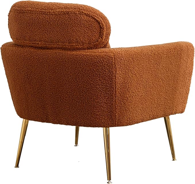 29.5 W Modern Boucle Accent Chair Armchair Upholstered Reading Chair Single Sofa Leisure Club Chair with Gold Metal Leg and Throw Pillow for Living Room Bedroom Dorm Room Office Caramel Boucle