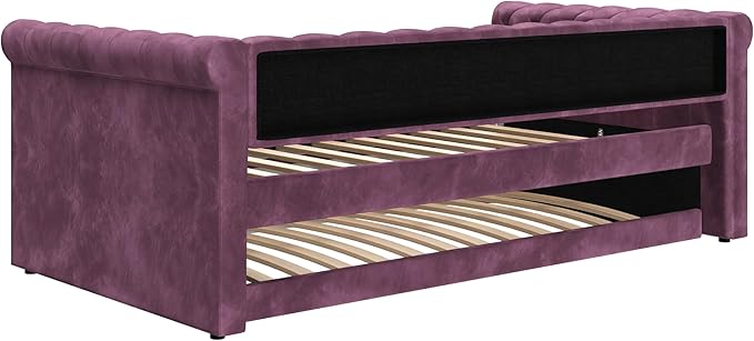 Merax Twin Size Upholstered Daybed with Trundle Modern Velvet Sofa Bed with Tufted Button Design and Curved Armrests for Living Room Bedroom and Guest Room No Box Spring Needed Purple