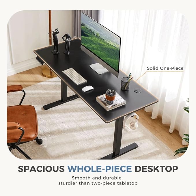 Electric Standing Desk 48 x 24 Inches Lift Motorized Gaming Table with T-Shaped Metal Ergonomic Memory Controller Home Office Desk Computer Desk Black