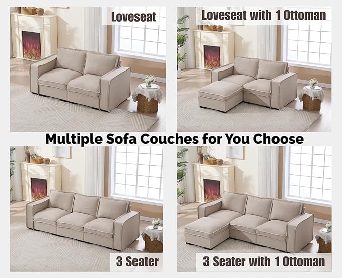 EALSON 93 Modular Sectional Sofa Modern Comfy 3-Seater Couch Sofa Linen Fabric Upholstered Cloud Couches with 24 Deep Seat and Wooden Legs for Bedroom/Living Room/Office Oatmeal