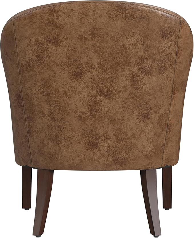 HomePop Modern Barrel Accent Chair Distressed Brown Faux Leather